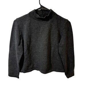 St John Dark Grey‎ Wool Mock Neck Cropped Sweater Zip Back Size Small